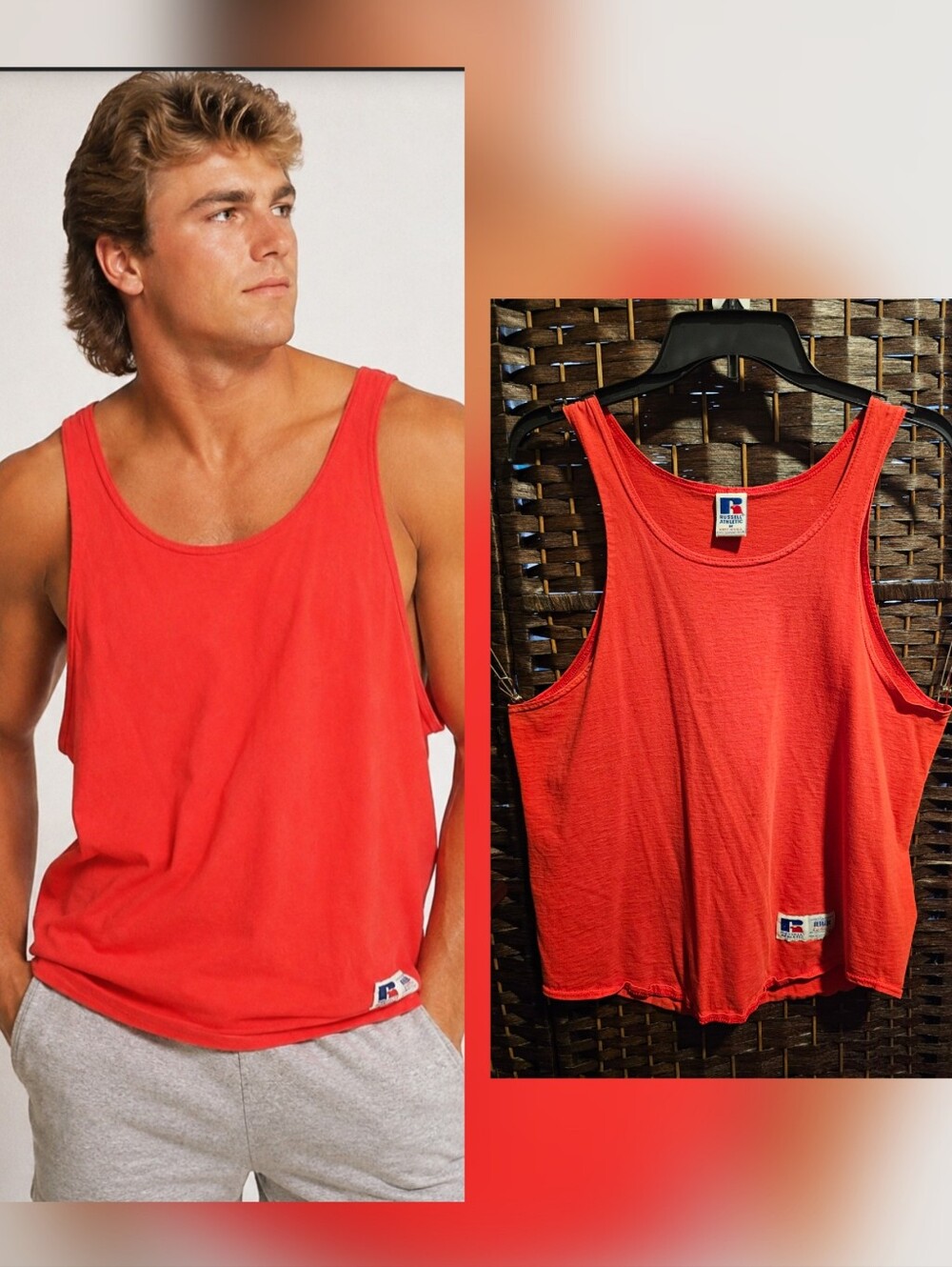 Vintage Russell Athletic Tank Top Mens Size M Red Grunge Muscle 1988 - 1993 Red